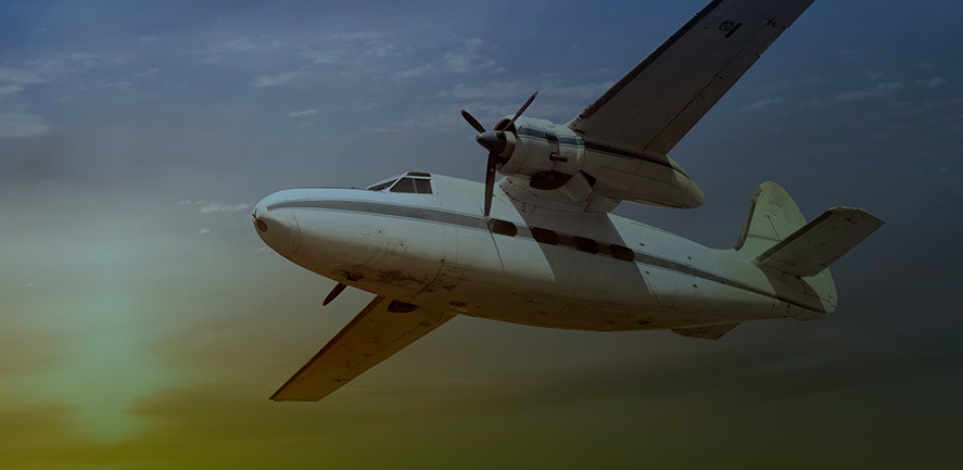 two engine airplane from below 